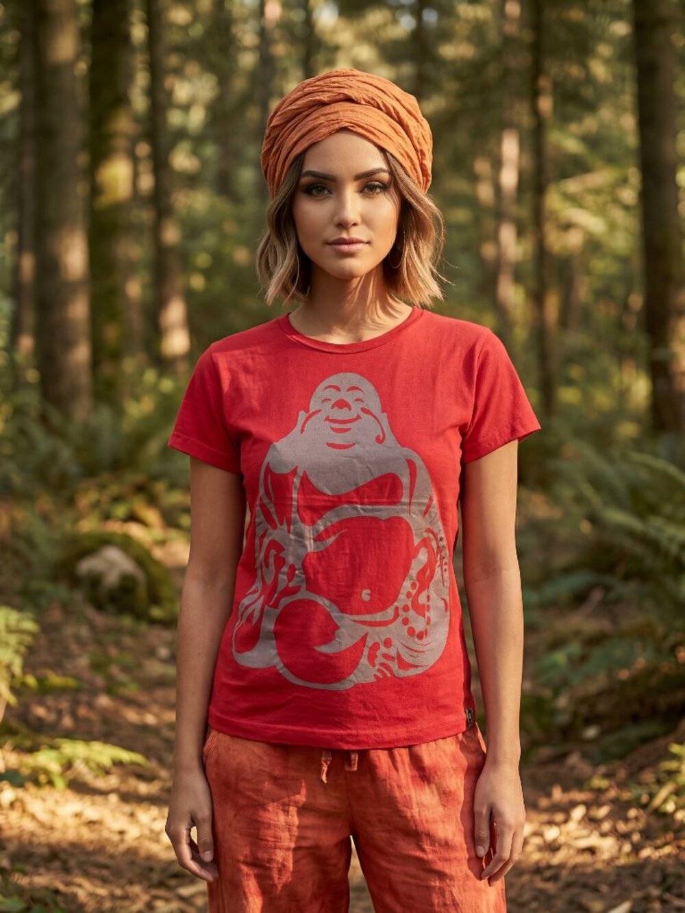 Laughing Buddha Painted Cotton Babydoll Tee Shirt
